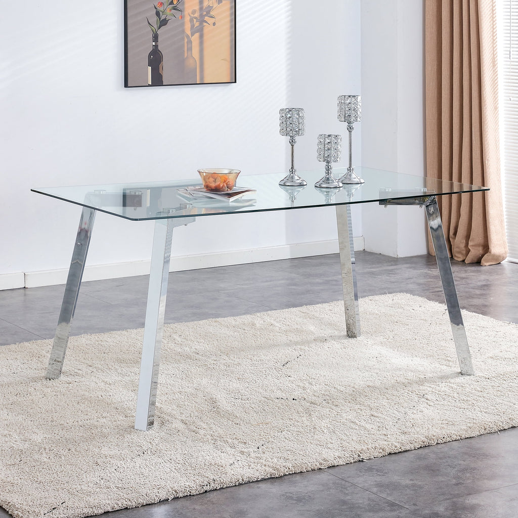 Rectangle Glass Dining Table with Metal Base M584