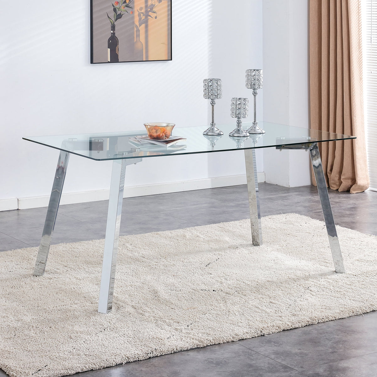 Rectangle Glass Dining Table with Metal Base M584