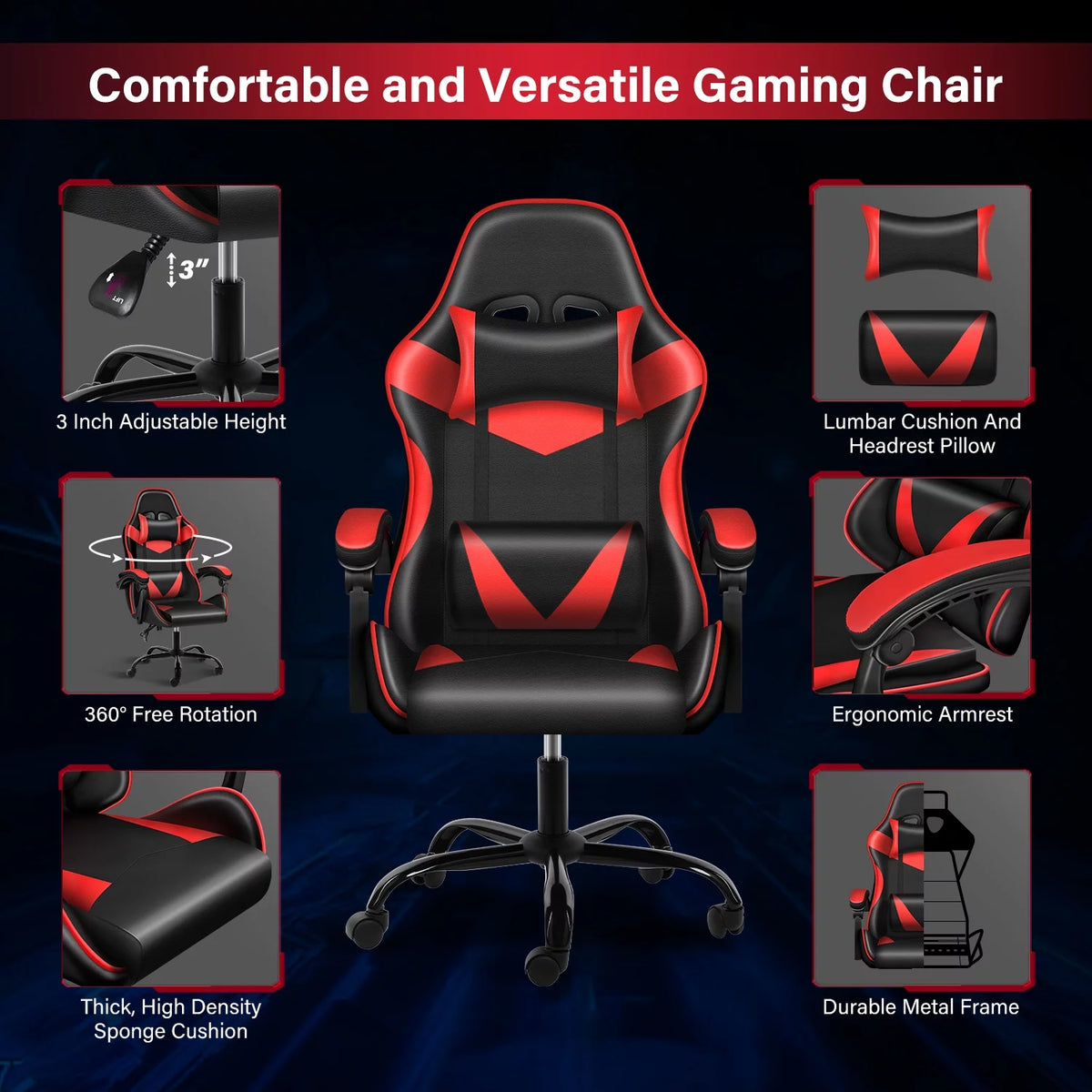 Black Red Ergonomic Adjustable Swivel Gaming Chair G2485