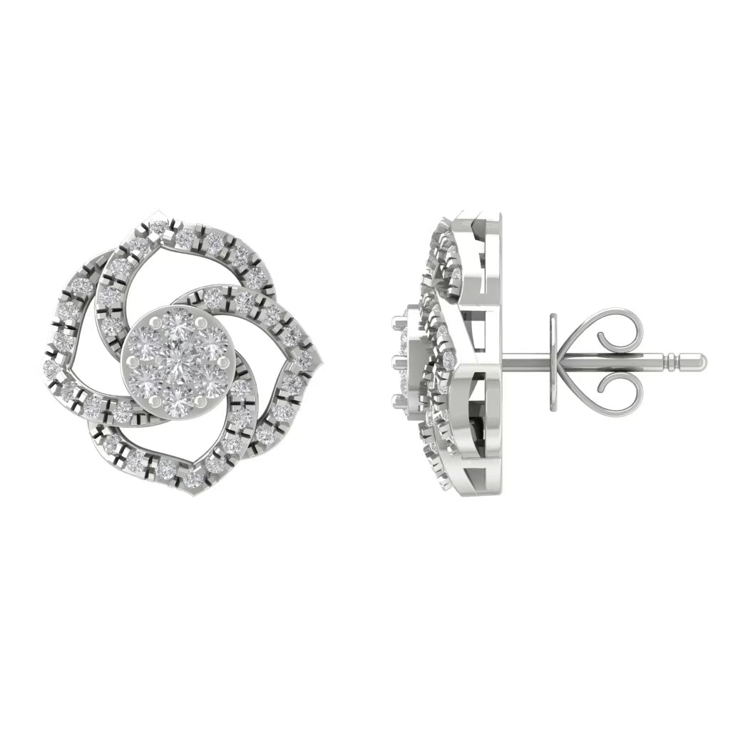 Sterling Silver Diamond Cluster Stud Earrings D47737