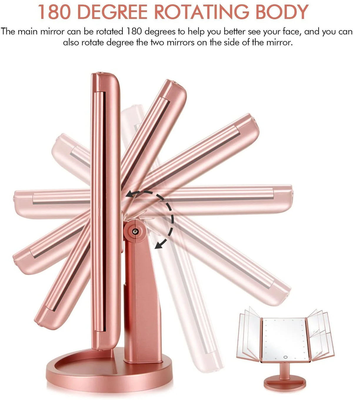 Tri-fold Lighted Vanity Makeup Mirror with 3x/2x Magnification K460554