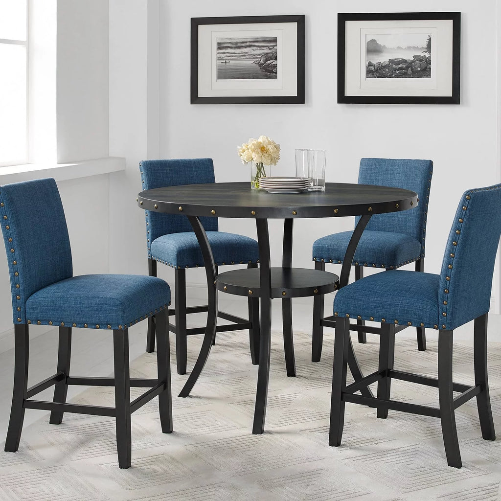 Gray Fabric Solid Rubberwood Counter Height Stool Set of 2 C88825