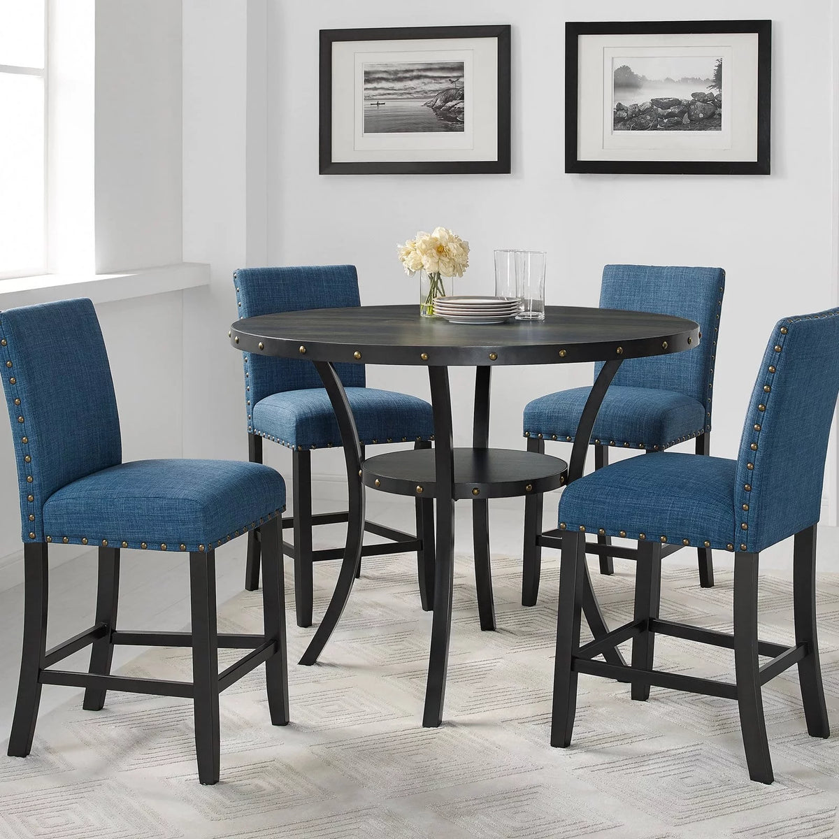 Gray Fabric Solid Rubberwood Counter Height Stool Set of 2 C88825