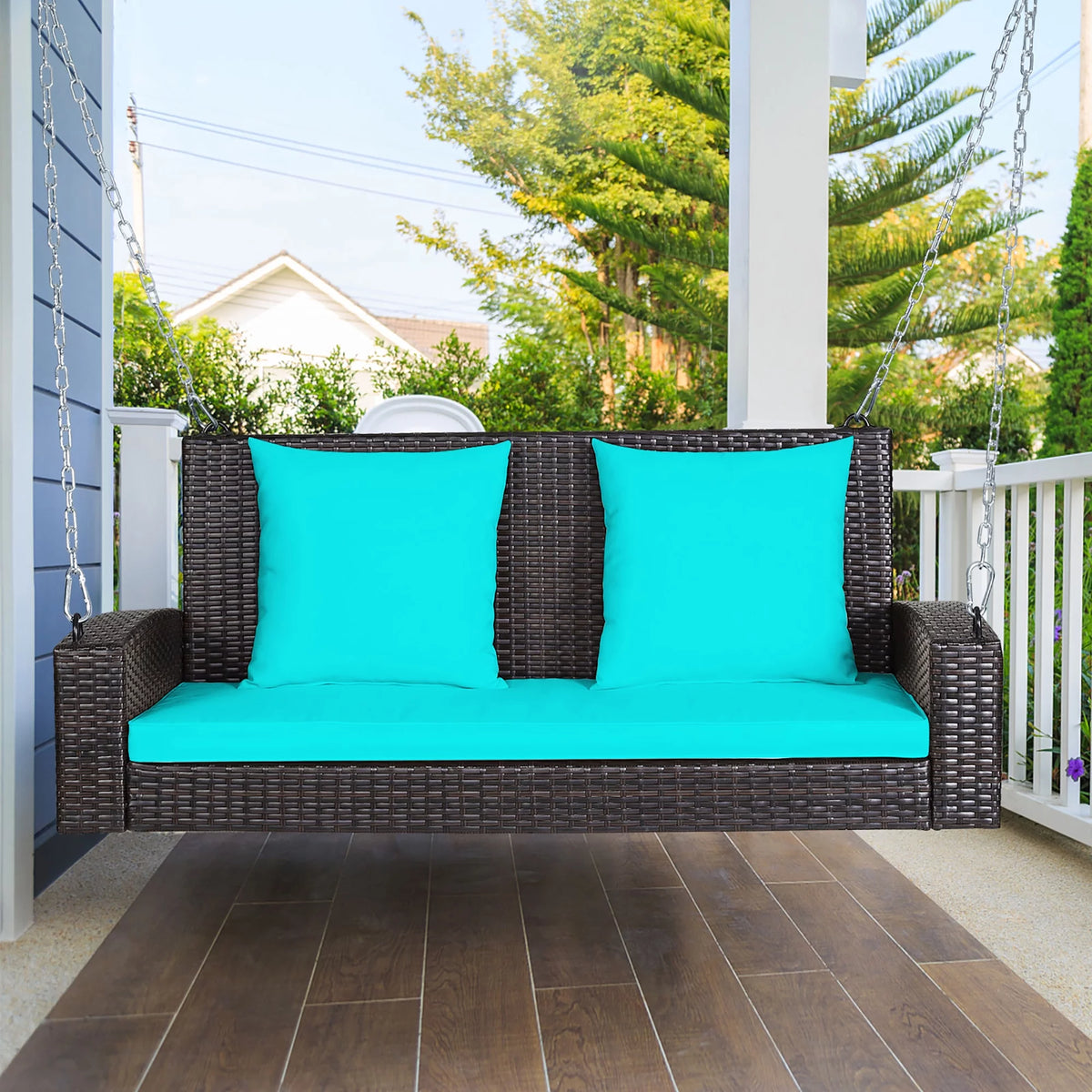 2-Person Rattan Hanging Porch Swing Bench J9691