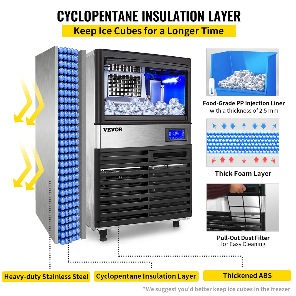 Commercial Ice Maker 132lbs/24h Stainless Steel B709328