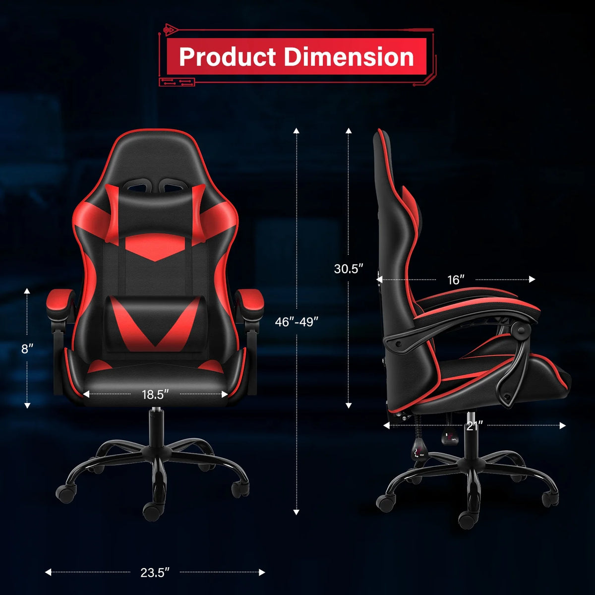 Black Red Ergonomic Adjustable Swivel Gaming Chair G2485