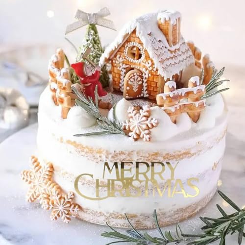 10Pcs Christmas Cake Toppers Acrylic Mirror Gold Silver C778