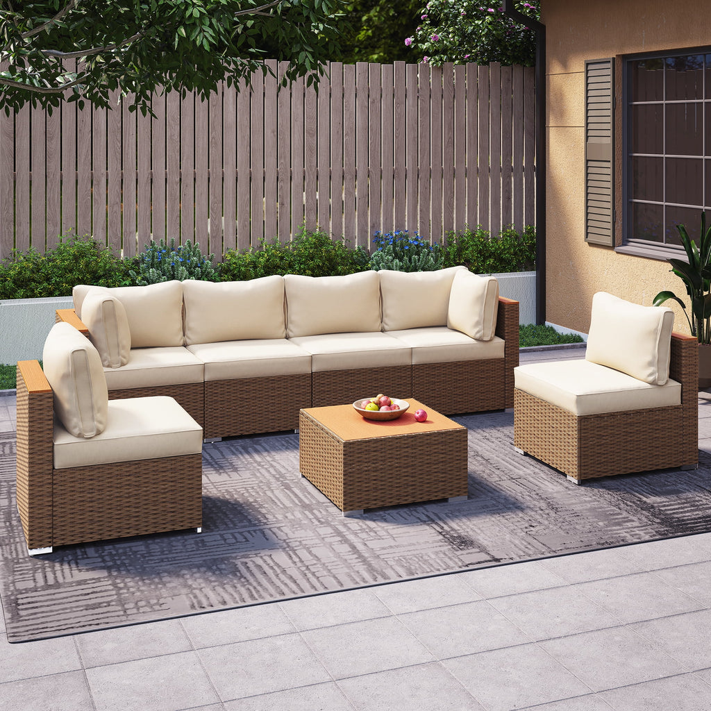 7 Pieces Patio Conversation Set with 6 Chairs and 1 Coffee Table I441439