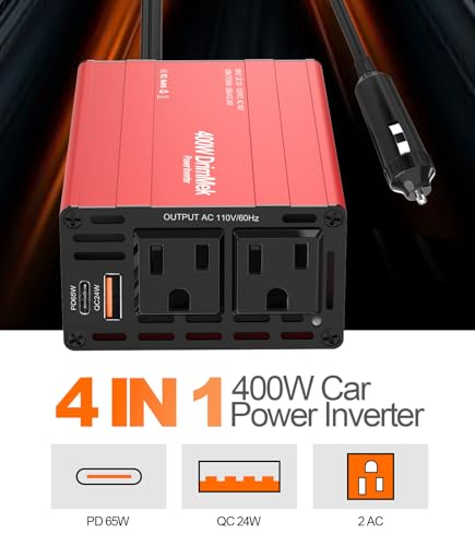 400W Car Power Inverter Dual DC 12V to 110V AC USB C 65W H38888