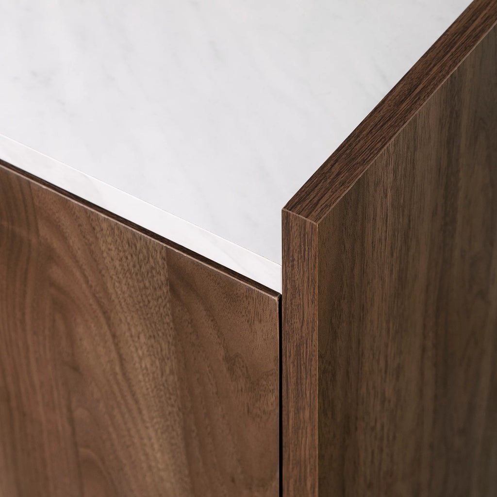 Natural Walnut and Faux Carrara Marble Buffet with Storage Y96993