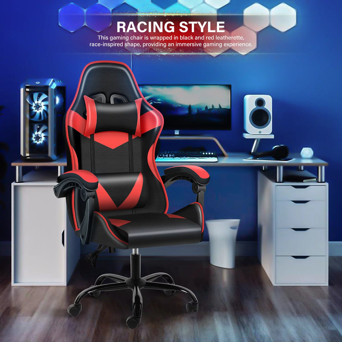 Black Red Ergonomic Adjustable Swivel Gaming Chair G2485