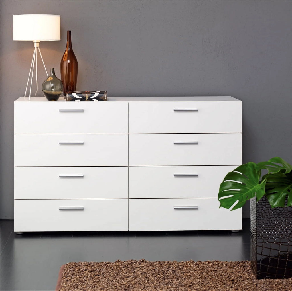 White 8 Drawer Double Dresser D119