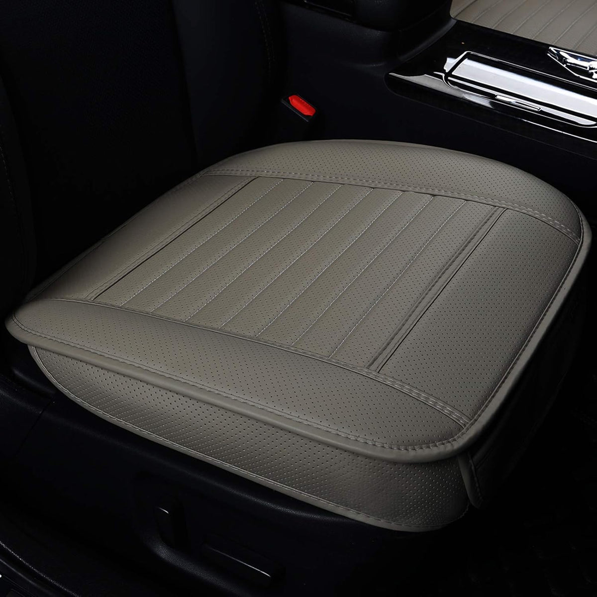 Beige-Tan PU Leather Car Seat Cover Bottom, 1pcs P15351