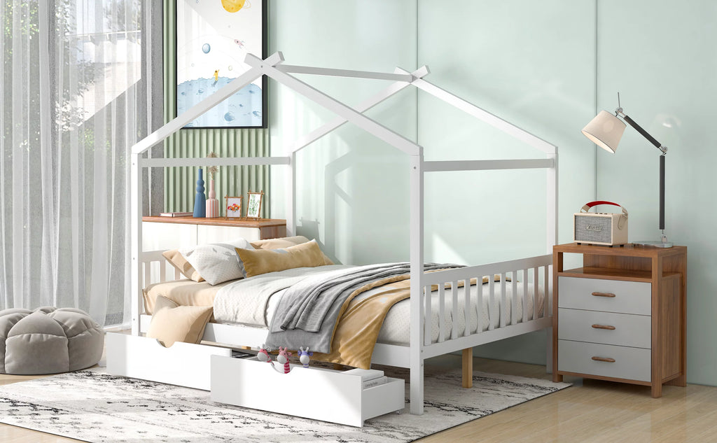 White Full Size Platform Bed with Two Drawers C995