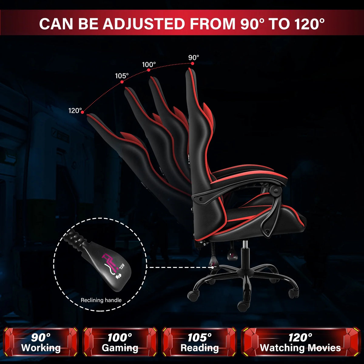 Black Red Ergonomic Adjustable Swivel Gaming Chair G2485