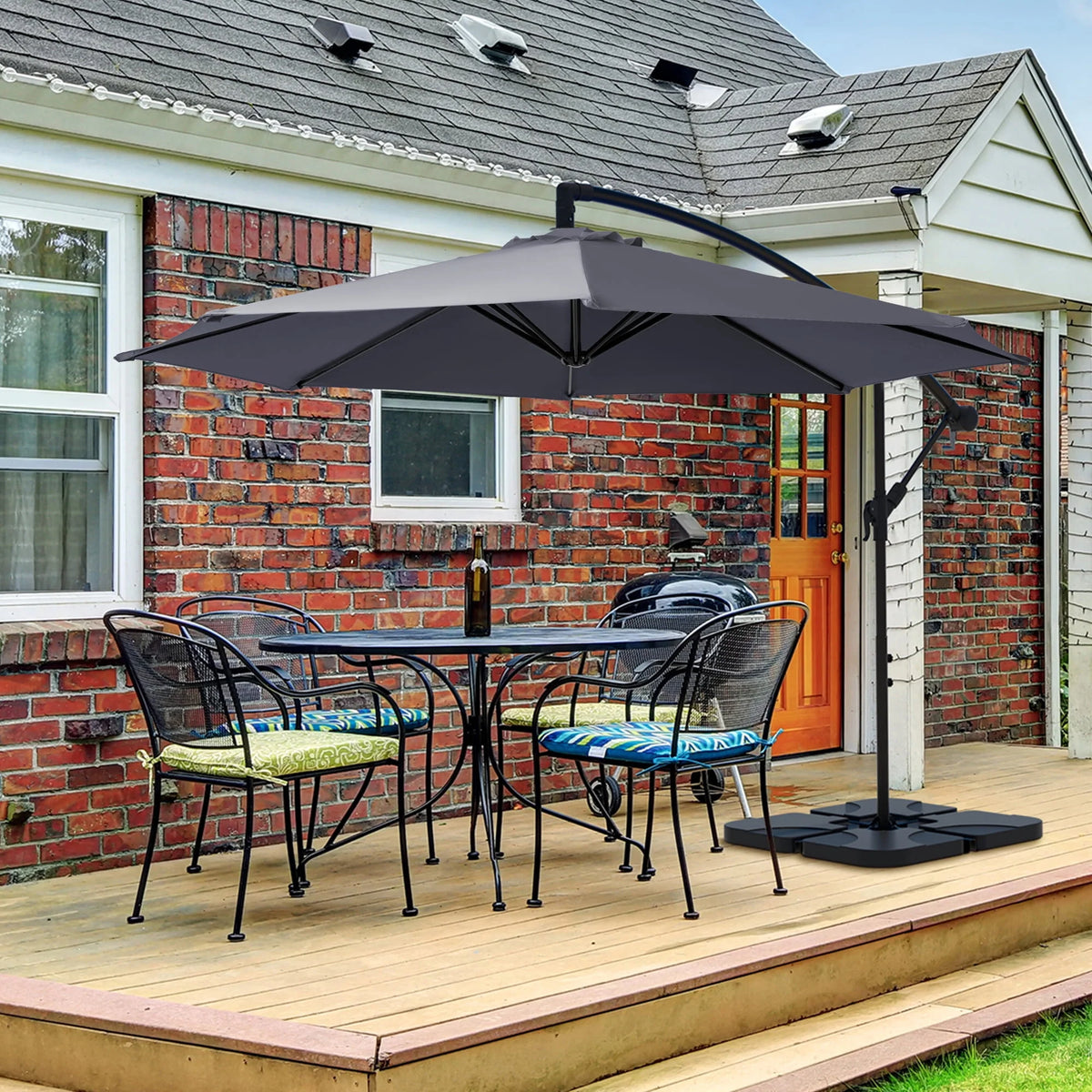 10ft Heavy Duty Offset Cantilever Patio Umbrella with 4-Piece Base W659907