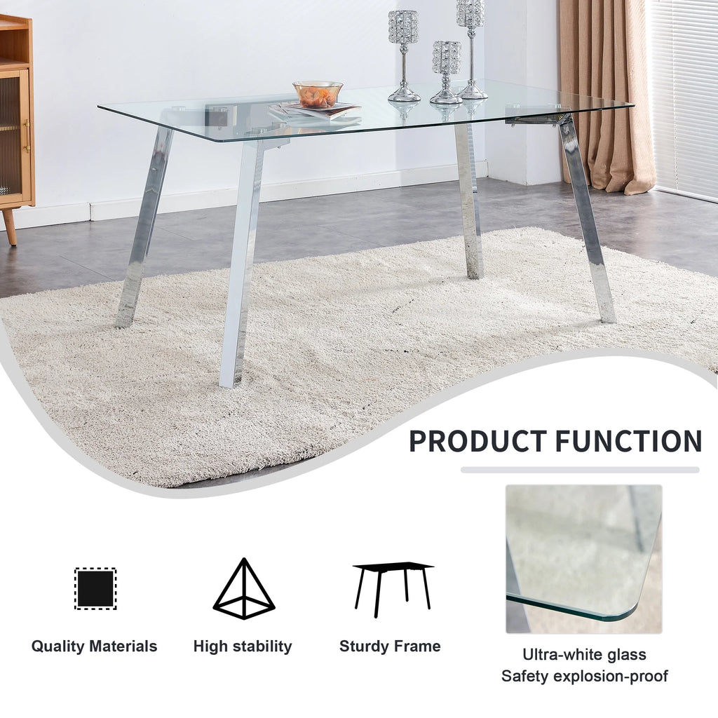 Rectangle Glass Dining Table with Metal Base M584