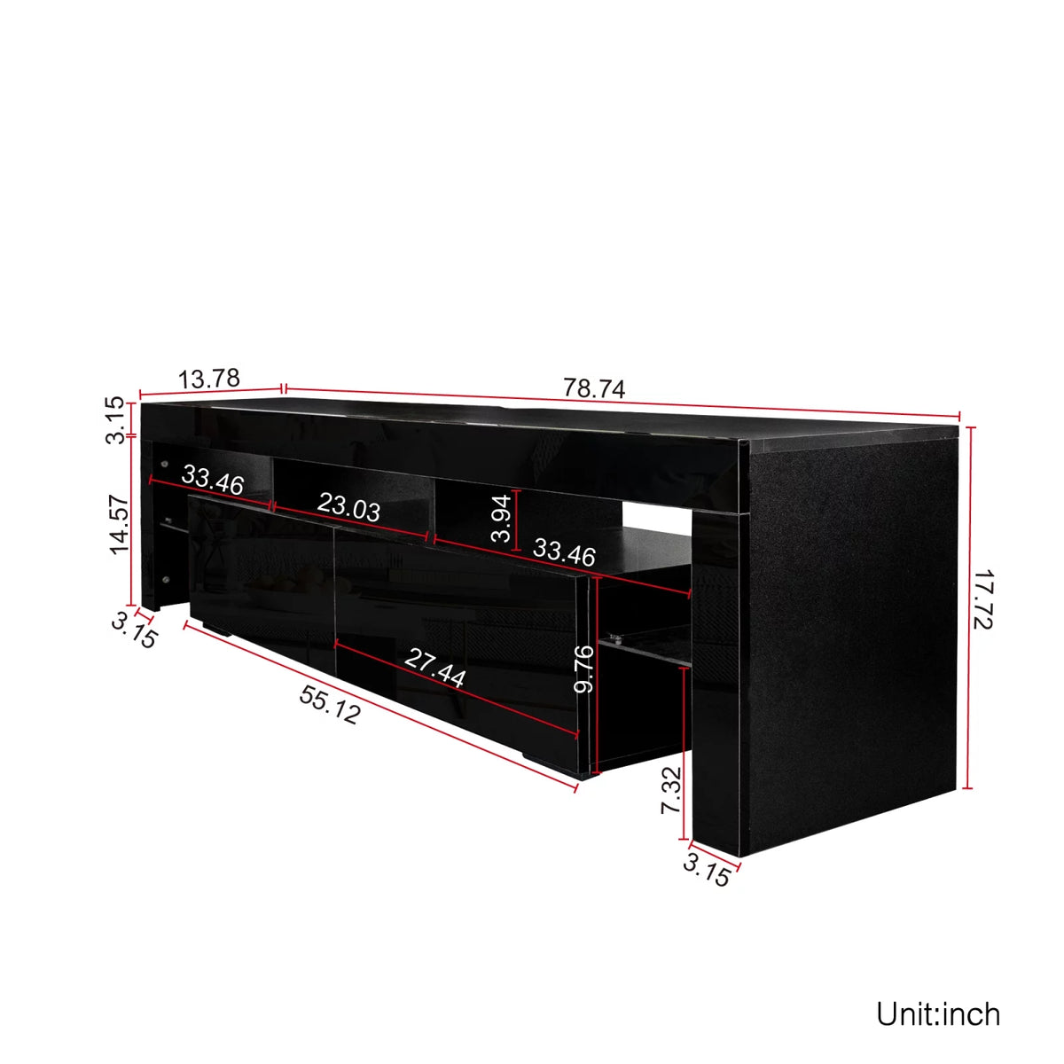 Black Modern LED TV Stand up to 80'' W731