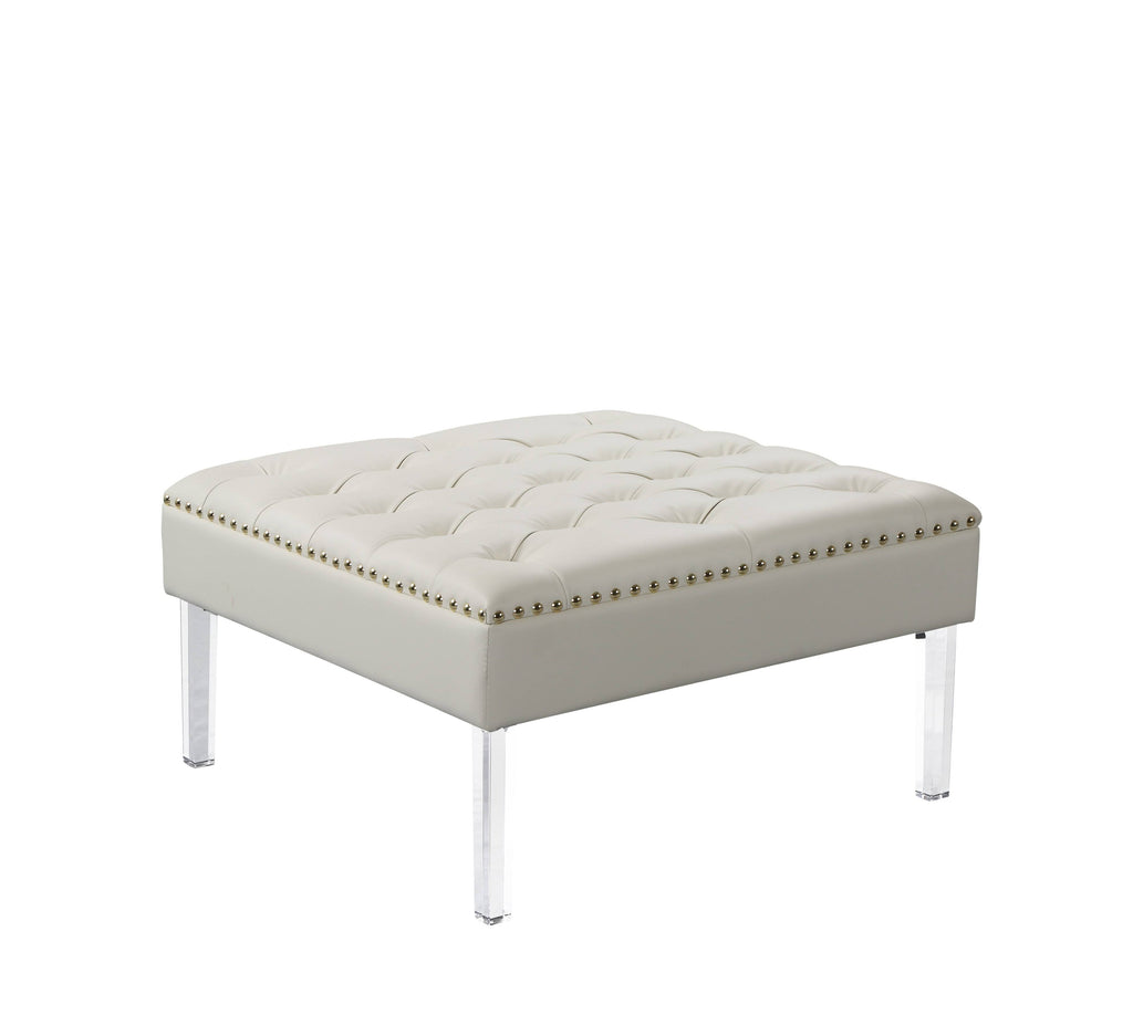 White PU Button Tufted Square Ottoman H1307