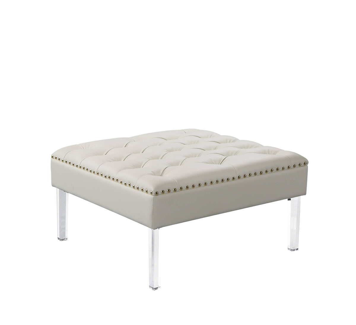 White PU Button Tufted Square Ottoman H1307