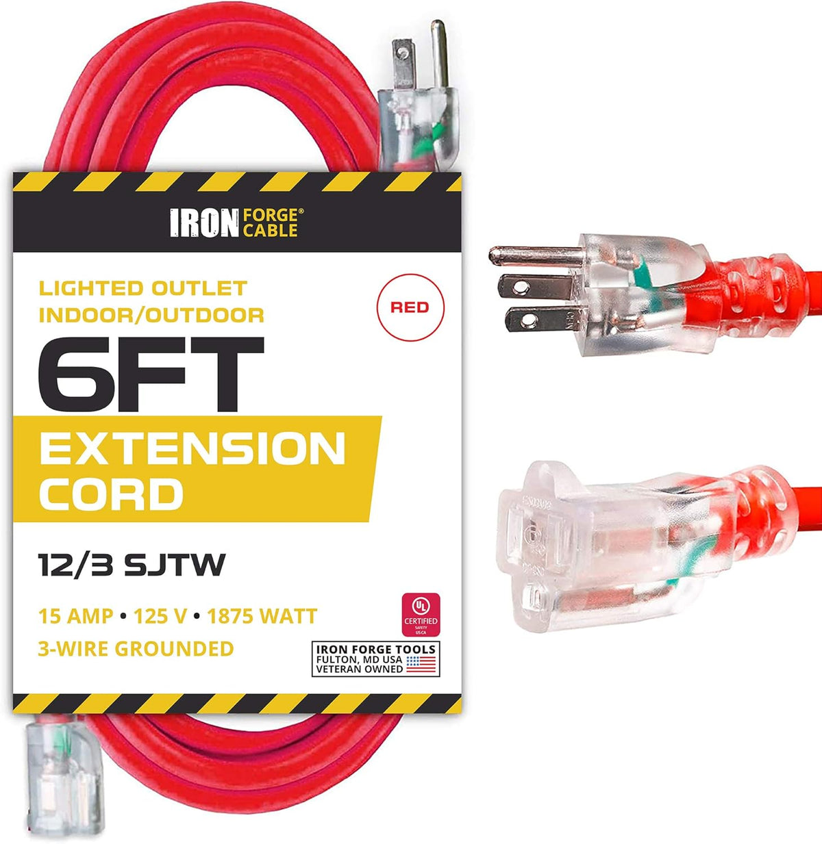 100 Ft 12/3 SJTW Heavy Duty Yellow Extension Cord with 3 Prong Grounded Plug B19152
