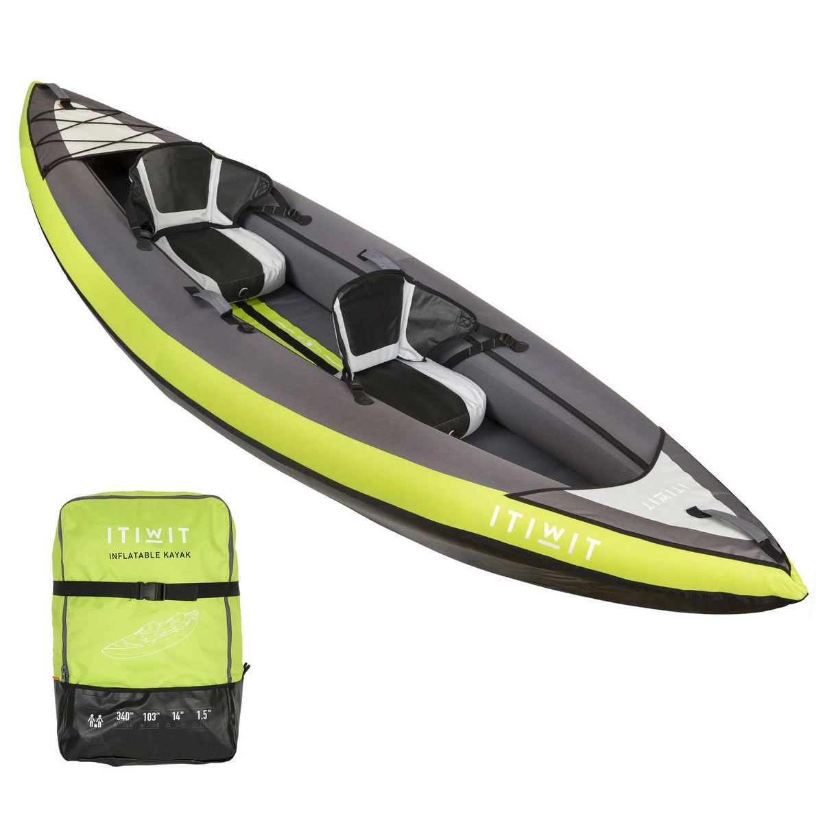 Inflatable Recreational Sit on Kayak with Pump, 1 or 2 Person, Green I42811