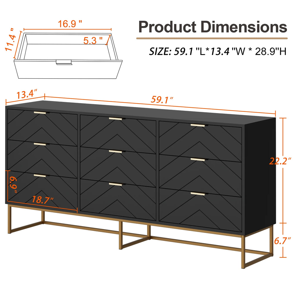 White 9 Drawer Wood Dresser M82145