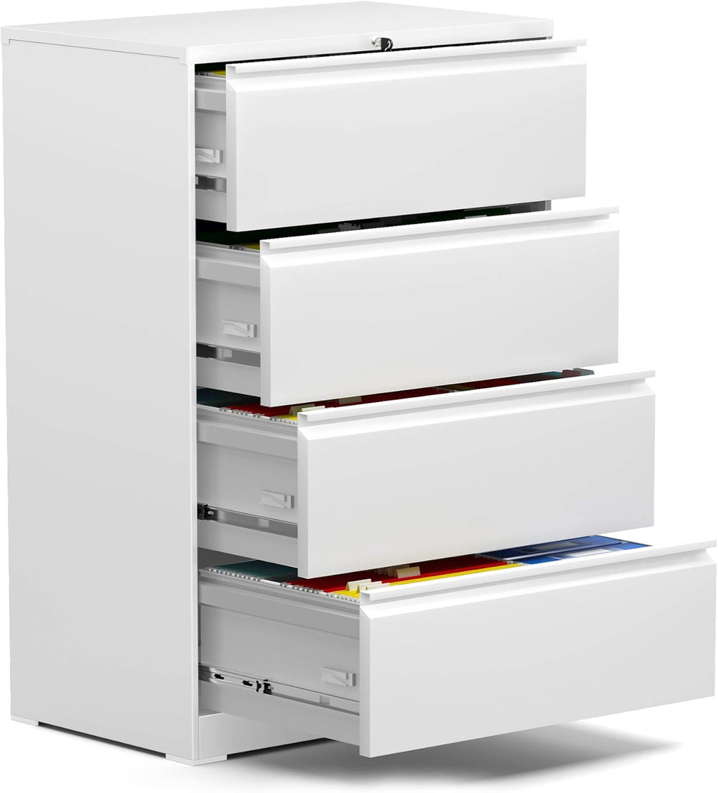 White 4 Drawer Metal Lateral File Cabinet with Lock G833703
