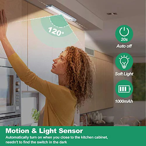 Motion Sensor Under Cabinet Lighting 30 LEDs 1000mAh Rechargeable White H572363