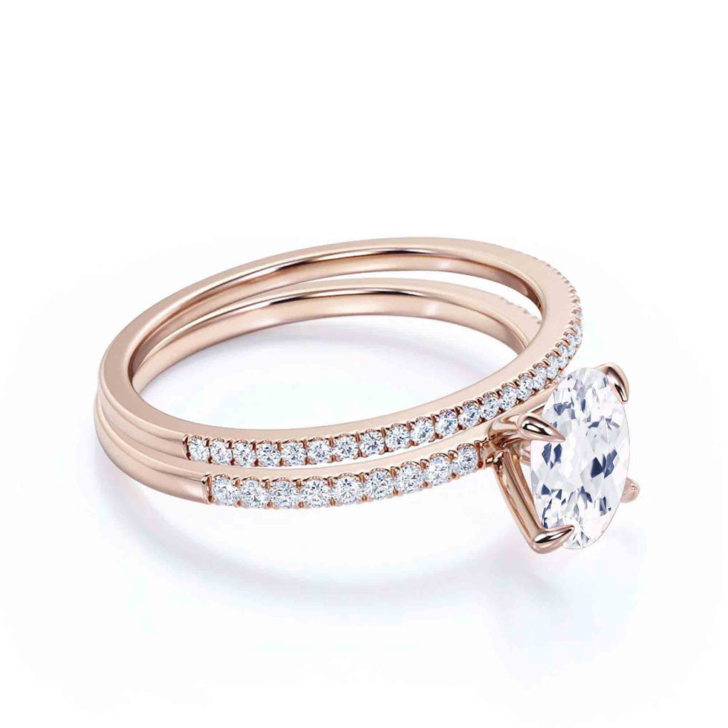 Minimalist 2.00 Carat Oval Diamond Moissanite Engagement Ring in 925 Sterling Silver With 18k Rose Gold Plating I446662