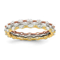 Sterling Silver Rose & Gold-tone Marquise CZ Eternity 3 Band Set, Size 6 F740