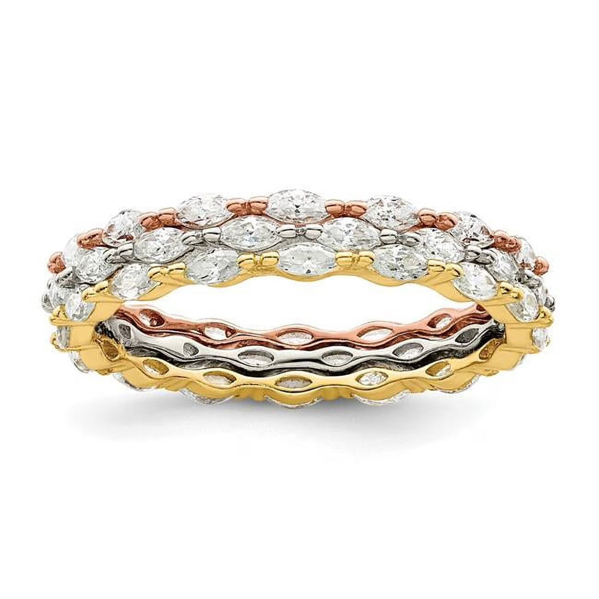 Sterling Silver Rose & Gold-tone Marquise CZ Eternity 3 Band Set, Size 6 F740