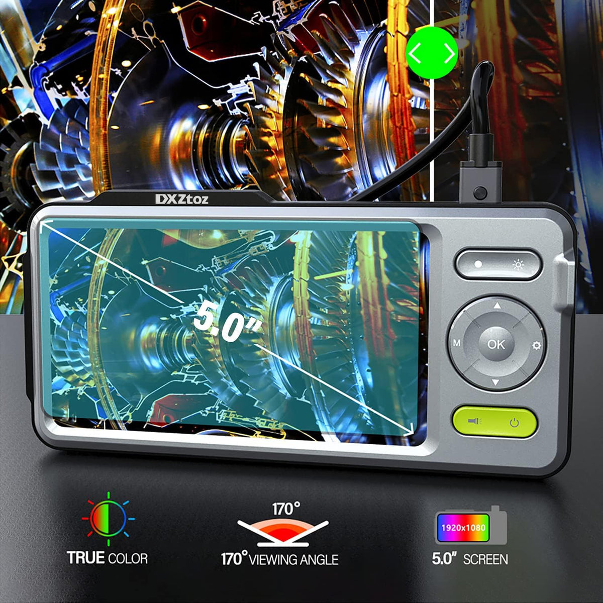 50FT Dual-Lens Industrial Endoscope 5'' IPS Screen Waterproof Camera with Light J18487