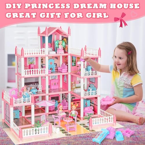4-Story 11 Rooms Dollhouse with 4 Dolls and Furniture Set X74037