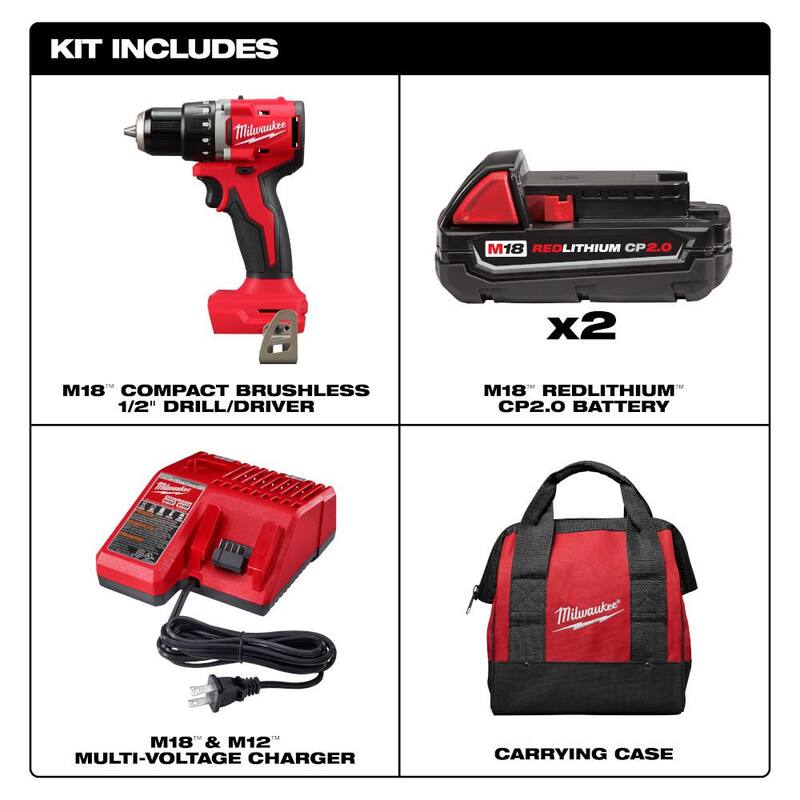 18-Volt Lithium-Ion Brushless Cordless 1/2 in. Compact Drill/Driver Kit with 2 Gal. Cordless Wet/Dry Vacuum Q3846