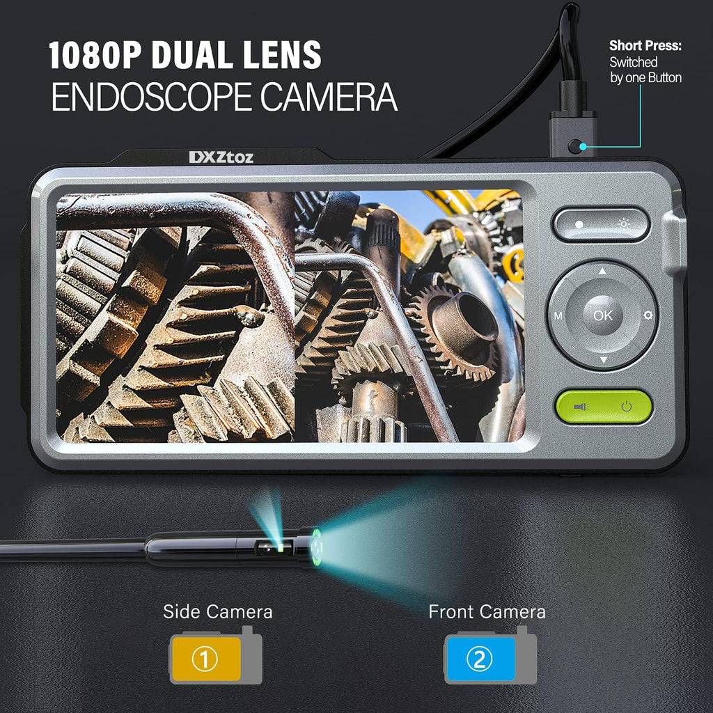50FT Dual-Lens Industrial Endoscope 5'' IPS Screen Waterproof Camera with Light J18487