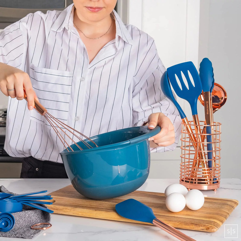 17 Pc Copper and Blue Silicone Kitchen Utensils Set I9528