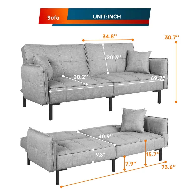 78" Memory Foam Convertible Futon Sofa P695