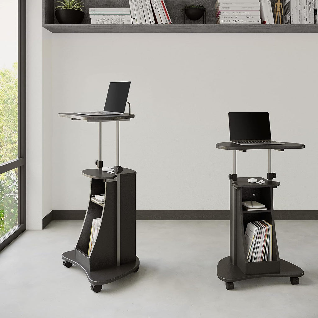 Graphite Sit-to-Stand Rolling Laptop Cart with Storage J7908