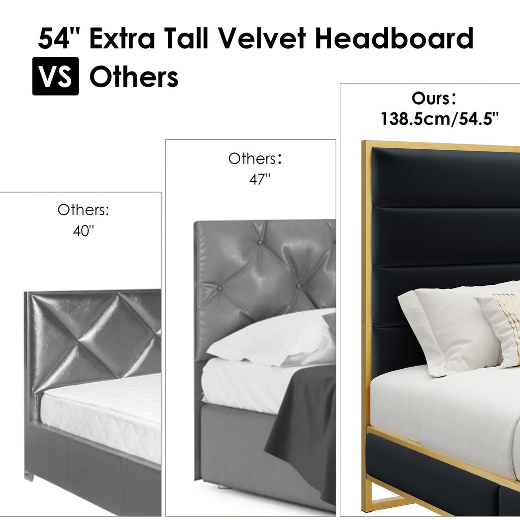 Queen Size Black Velvet Upholstered Platform Bed L704769