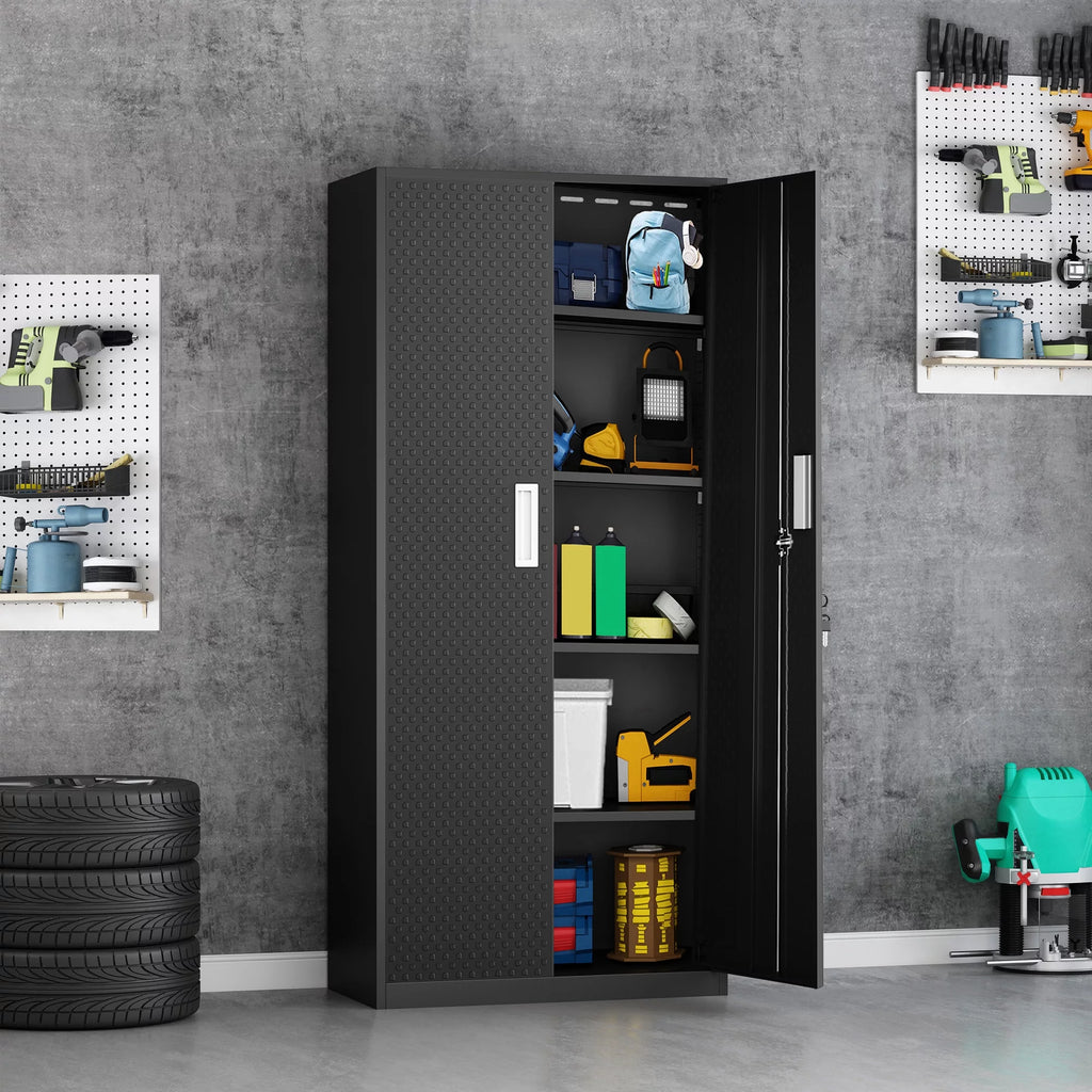Tall Metal Storage Garage Cabinets with Locking Doors and 4 Adjustable Shelves S357741