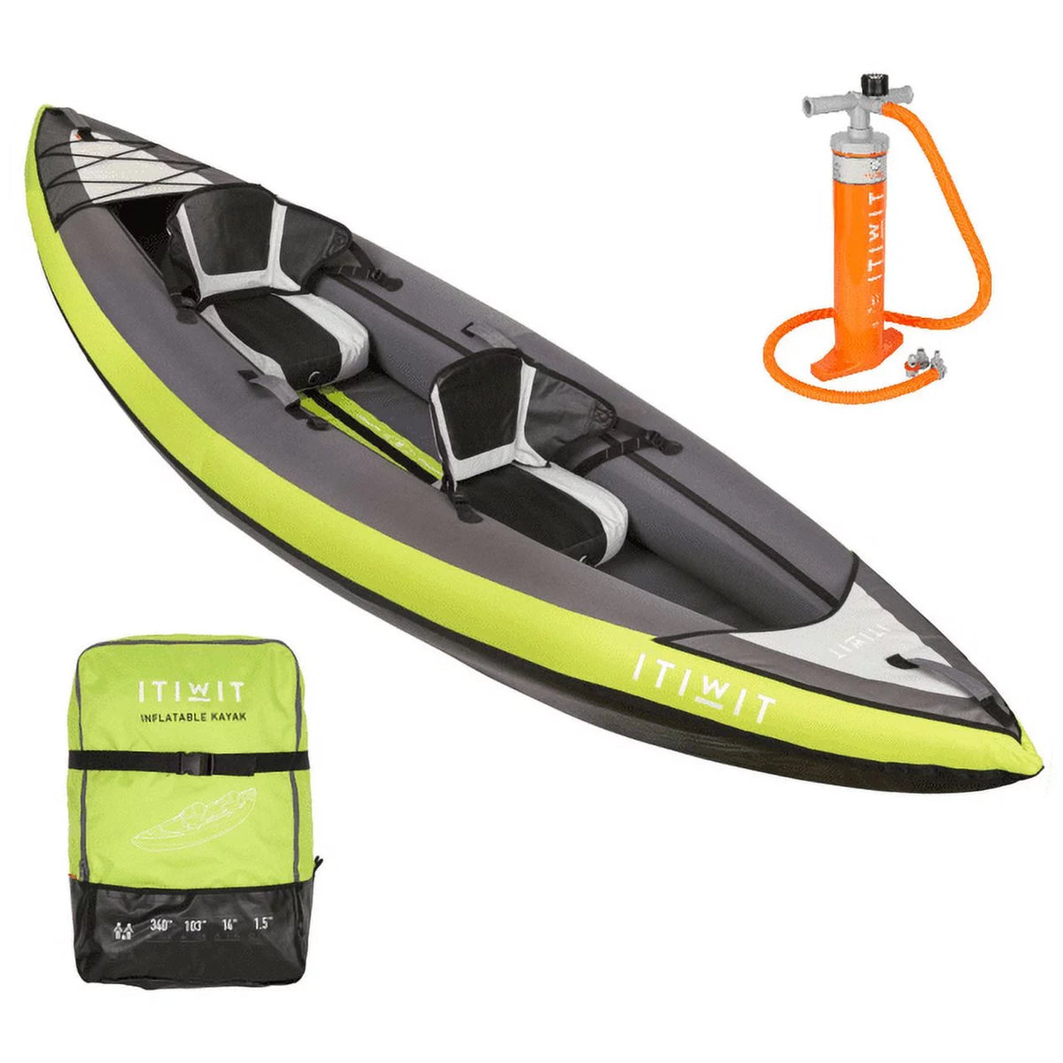 Inflatable Recreational Sit on Kayak with Pump, 1 or 2 Person, Green I42811