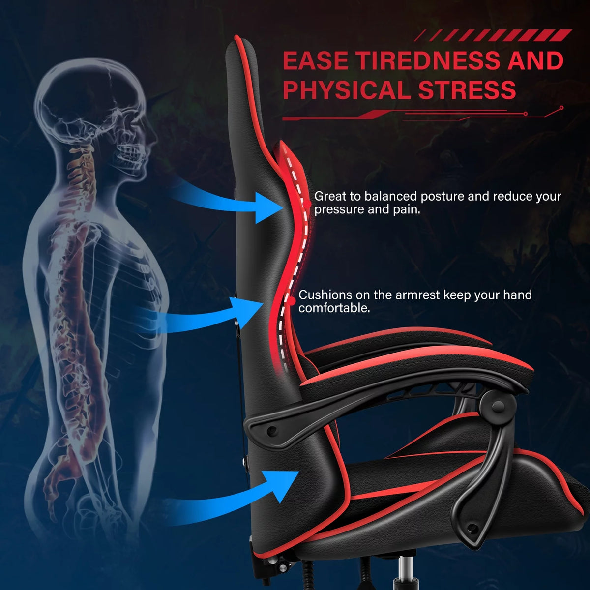 Black Red Ergonomic Adjustable Swivel Gaming Chair G2485