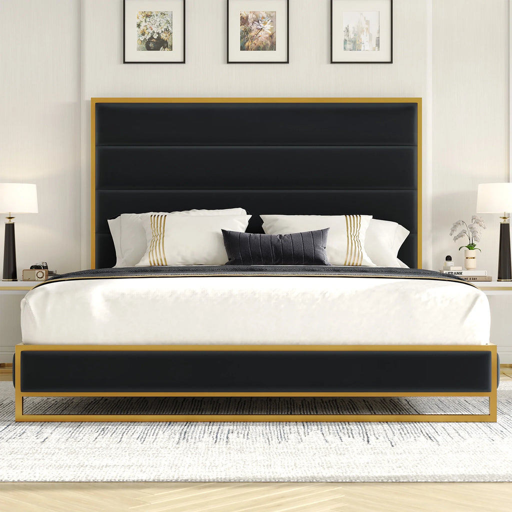 Queen Size Black Velvet Upholstered Platform Bed L704769