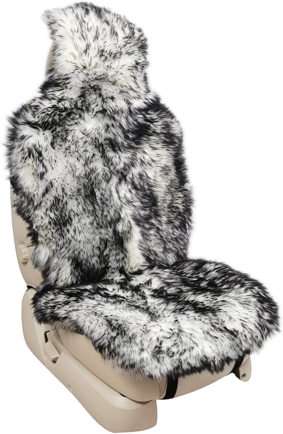 Genuine Australian Sheepskin Car Seat Cover, 1pc - White/Black R312