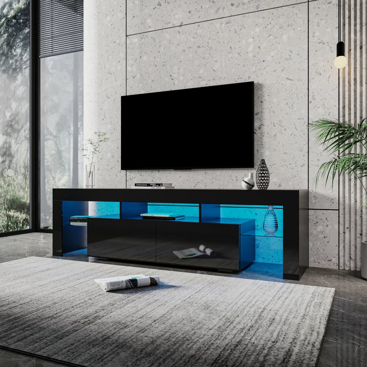 Black Modern LED TV Stand up to 80'' W731