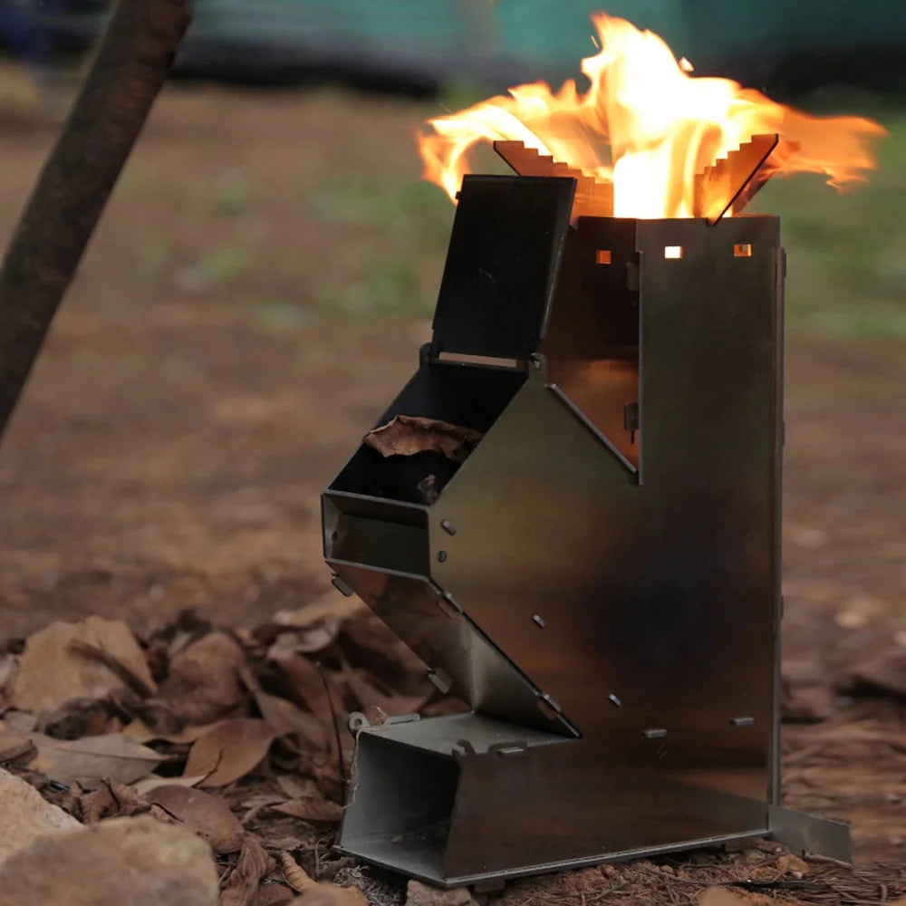 Outdoor Collapsible Wood Burning Detachable Portable Stainless Steel Rocket Camp Tent Z176558