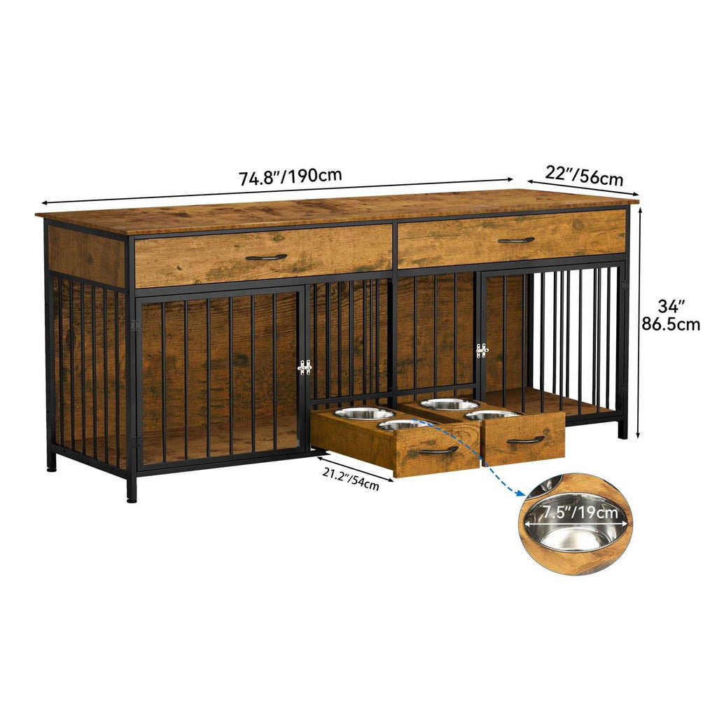 Large Breed Wooden Dog Crate Furniture with Drawers T594986