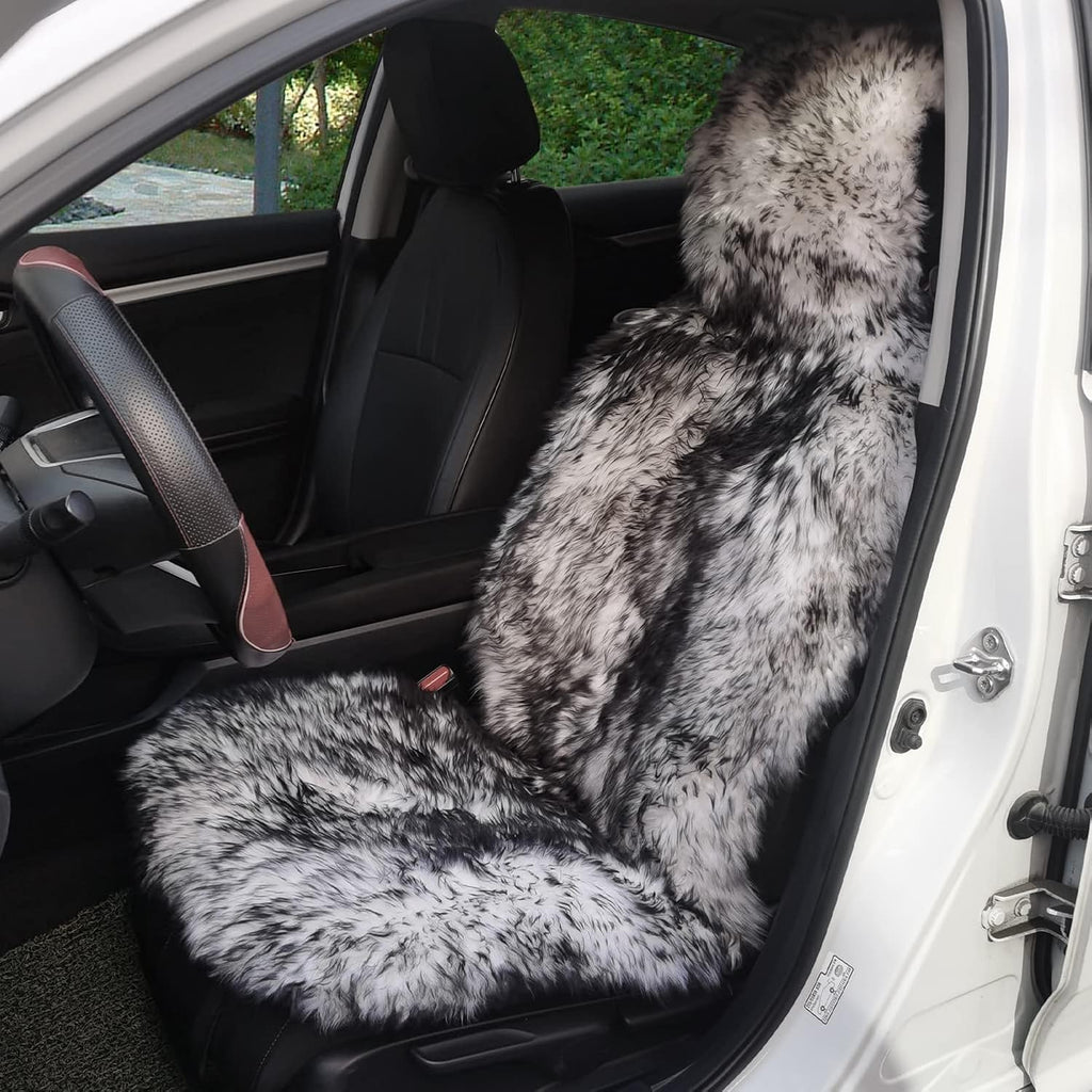 Genuine Australian Sheepskin Car Seat Cover, 1pc - White/Black R312
