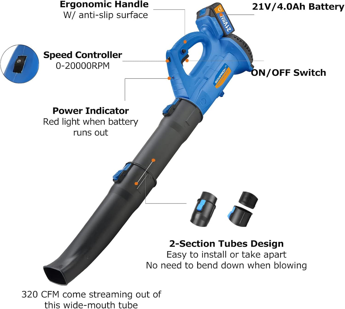 21V 4.0Ah Cordless Leaf Blower with Battery and Charger O827774
